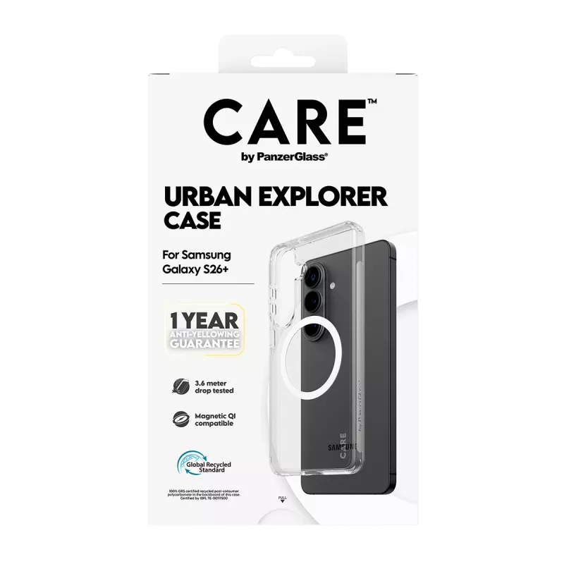 Beschermhoes PanzerGlass CARE Urban Explorer Case voor Samsung Galaxy S26+ — transparant, wit Qi-compatibel