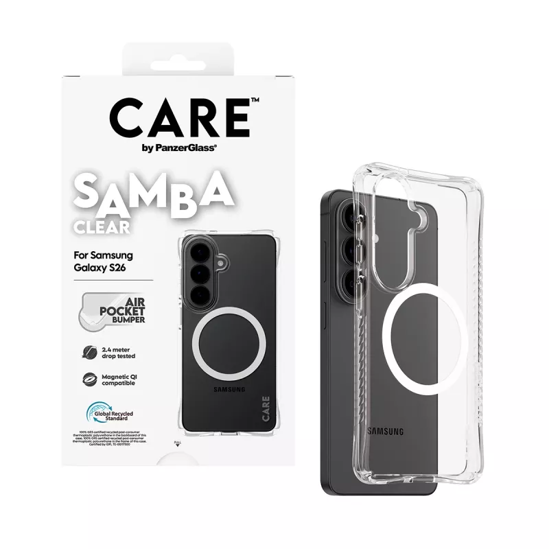 Beschermhoes PanzerGlass CARE Samba transparant met wit Qi voor Samsung Galaxy S26