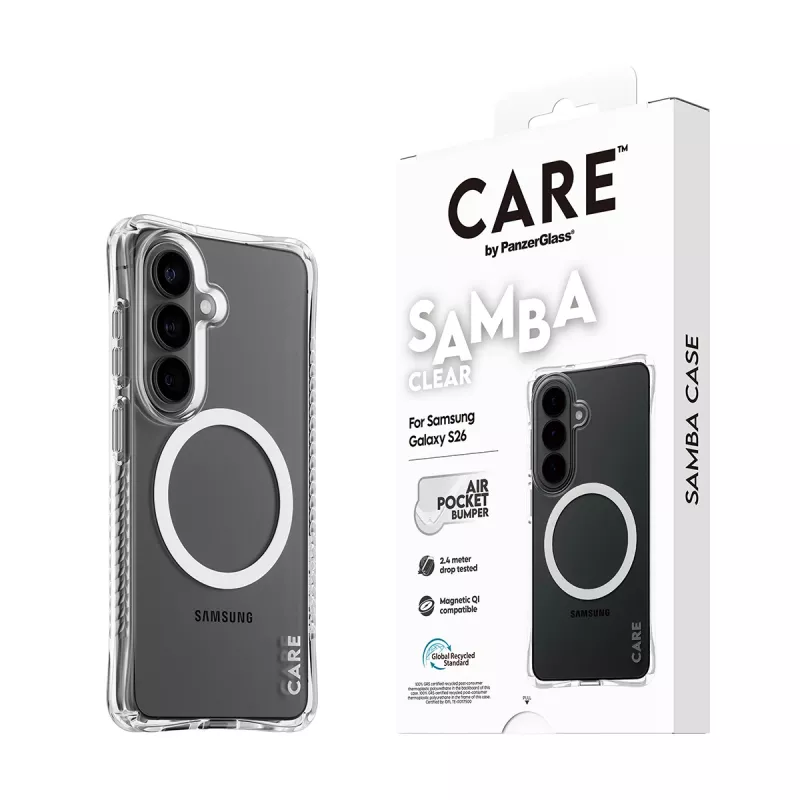 Beschermhoes PanzerGlass CARE Samba transparant met wit Qi voor Samsung Galaxy S26
