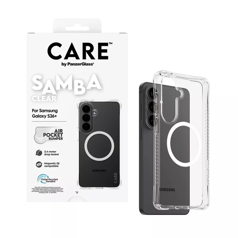 PanzerGlass CARE™ by ® Samba hoesje transparant met White Qi Samsung Galaxy S26+