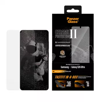 Schermbescherming PanzerGlass voor Samsung Galaxy S26 Ultra — keramisch gehard glas, Ultra-Wide Fit, FASTFIT IN-A-BOX