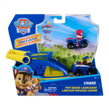 PAW Patrol Chase Pup Squad lanceerder met Ryder-voertuig 2-pack, kinderspeelgoed voor jongens en meisjes vanaf 3 jaar