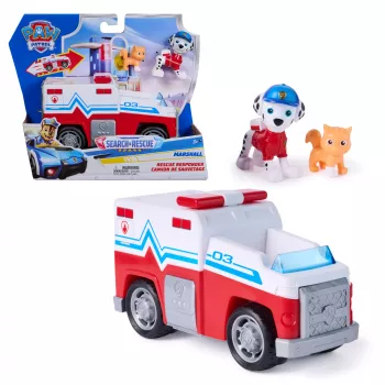 PAW Patrol: Search & Rescue, Marshall Rescue Responder voertuig met 2 figuren, speelgoedvrachtwagen met terugtrekactie, speelgoed voor jongens & meisjes vanaf 3 jaar