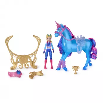 Unicorn Academy, Train & Glow Light-up River eenhoorn met Isabel, paasgeschenkidee, poppen & eenhoornspeelgoed voor meisjes, inclusief 3 trainingsaccessoires