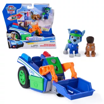 PAW Patrol: Search & Rescue, Rocky Rescue Recycler voertuig met 2 figuren, speelgoedauto met terugtrekactie, kinderspeelgoed voor jongens en meisjes vanaf 3 jaar