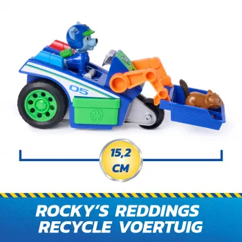 PAW Patrol: Search & Rescue, Rocky Rescue Recycler voertuig met 2 figuren, speelgoedauto met terugtrekactie, kinderspeelgoed voor jongens en meisjes vanaf 3 jaar