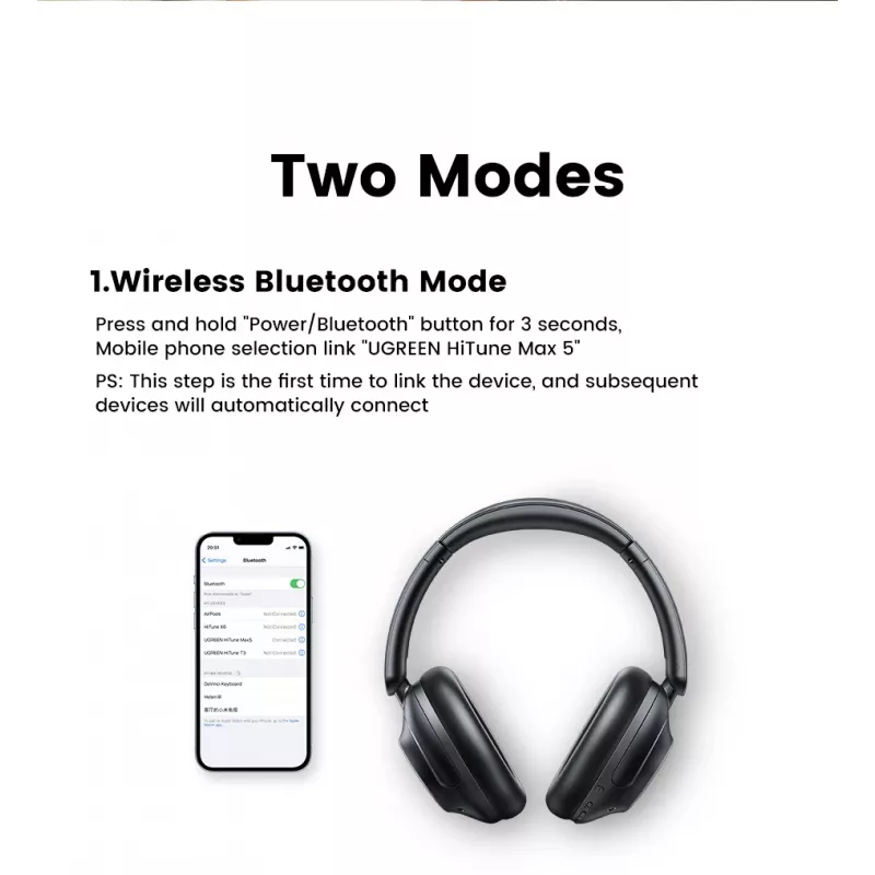 Ugreen HiTune Max5 headset bedraad & draadloos hoofdband gesprekken/muziek Bluetooth zwart