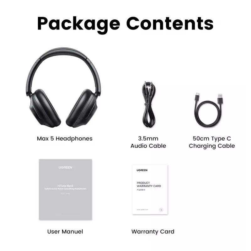 Ugreen HiTune Max5 headset bedraad & draadloos hoofdband gesprekken/muziek Bluetooth zwart