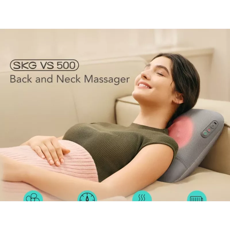 SKG VS500 massagekussen – kneedmassage, batterijgevoed 10 W, ingebouwde accu, grijs