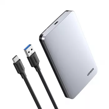 HDD/SSD-behuizing UGREEN 70498 voor 2,5-inch SATA-schijven, één bay, USB-C (USB 2.0/3.2 Gen2), aluminium, tot 6 TB