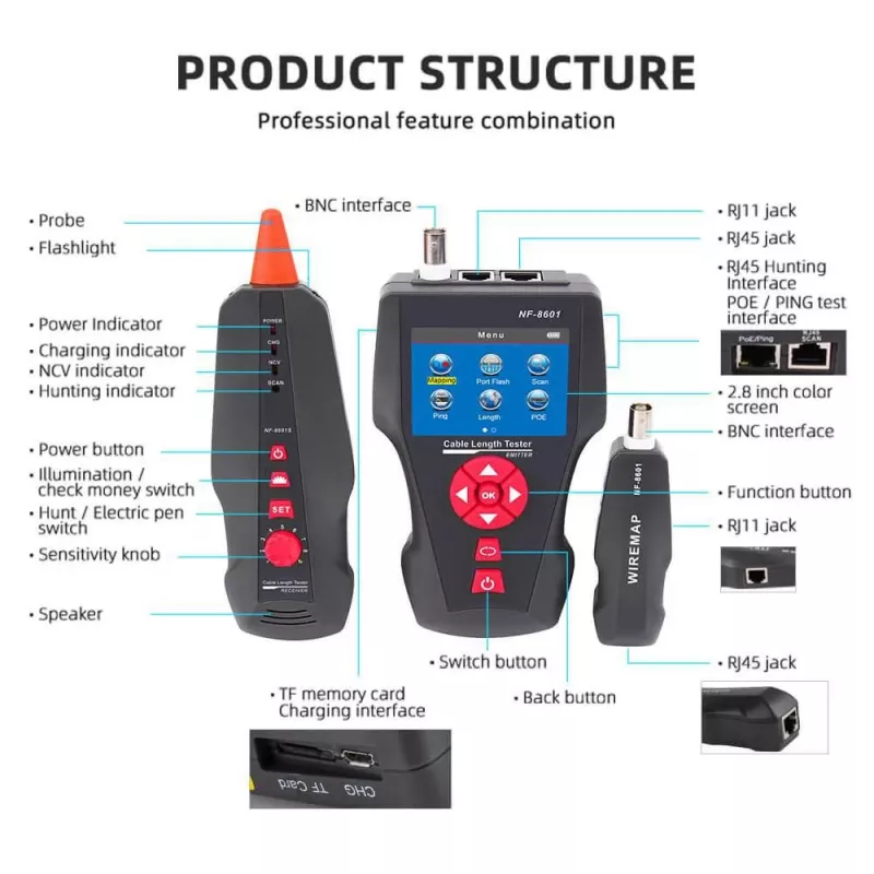 Kabeltester LYNX CS TLCD88 — LCD-tester voor Cat3/Cat5E/Cat6 en PoE-detectie