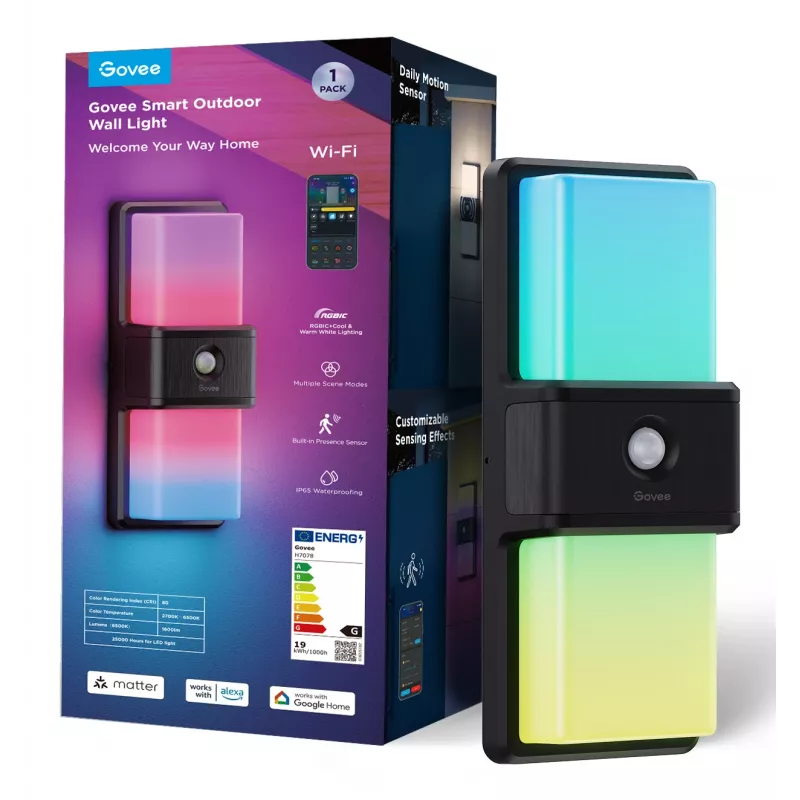 Buitenwandlamp Govee H7078CD1 slim RGB-kleurwissel, wifi-/app-bediening