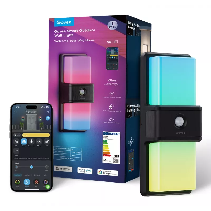 Buitenwandlamp Govee H7078CD1 slim RGB-kleurwissel, wifi-/app-bediening