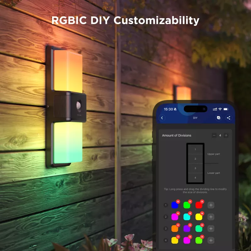 Buitenwandlamp Govee H7078CD1 slim RGB-kleurwissel, wifi-/app-bediening