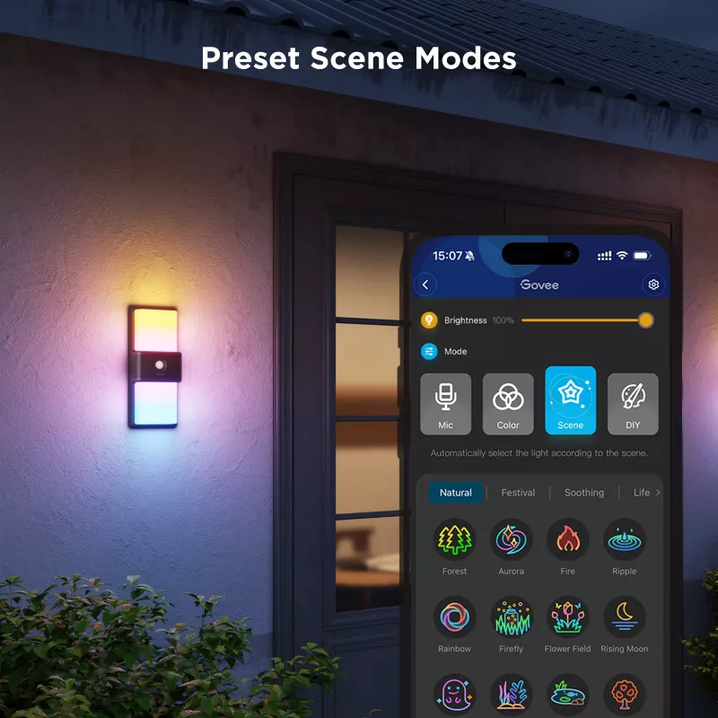 Buitenwandlamp Govee H7078CD1 slim RGB-kleurwissel, wifi-/app-bediening