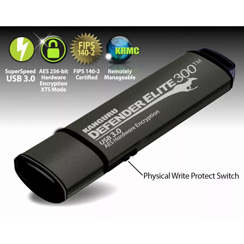 Kanguru Defender Elite 300 USB-stick 256 GB USB Type-A 3.2 Gen 1 (3.1 Gen 1) zwart