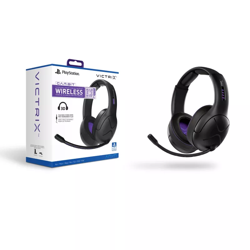 Headset VICTRIX Gambit Wireless — bedraad & draadloos, 20–20000 Hz, 2 m kabel, 301 g, zwart/paars