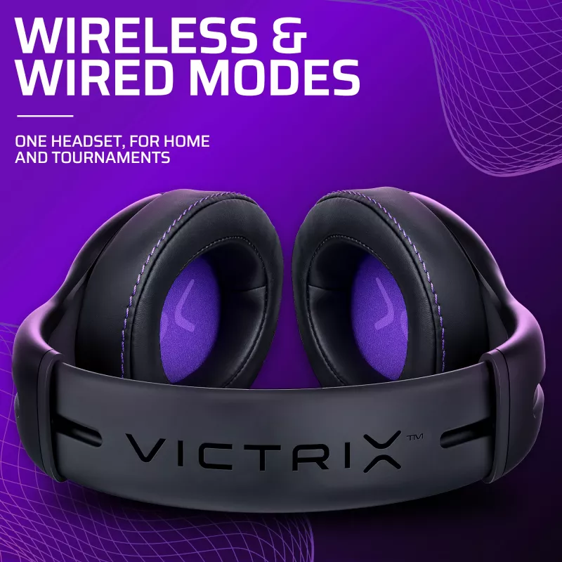 Headset VICTRIX Gambit Wireless — bedraad & draadloos, 20–20000 Hz, 2 m kabel, 301 g, zwart/paars