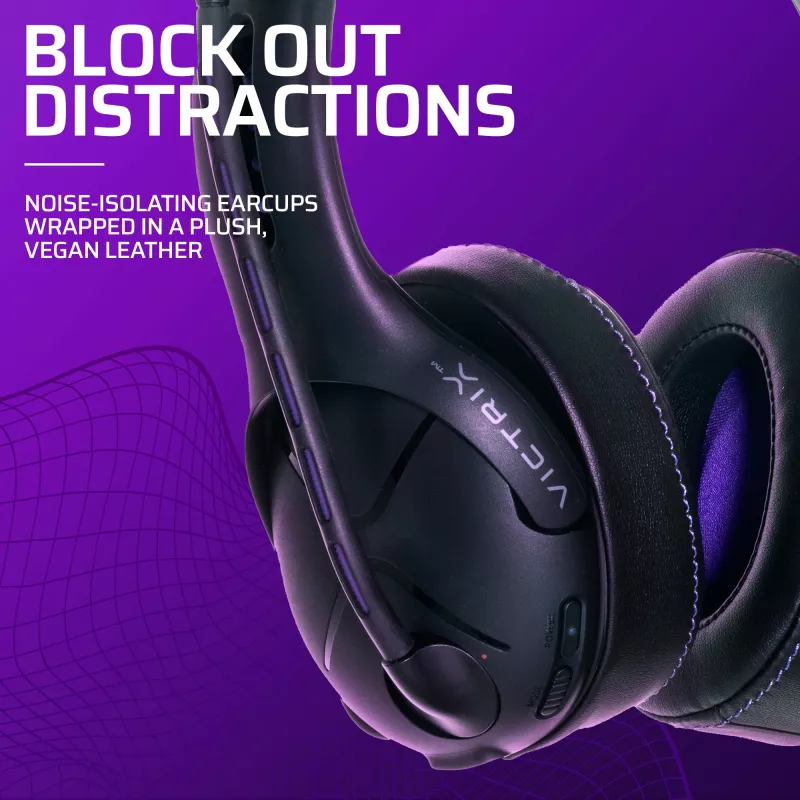 Headset VICTRIX Gambit Wireless — bedraad & draadloos, 20–20000 Hz, 2 m kabel, 301 g, zwart/paars