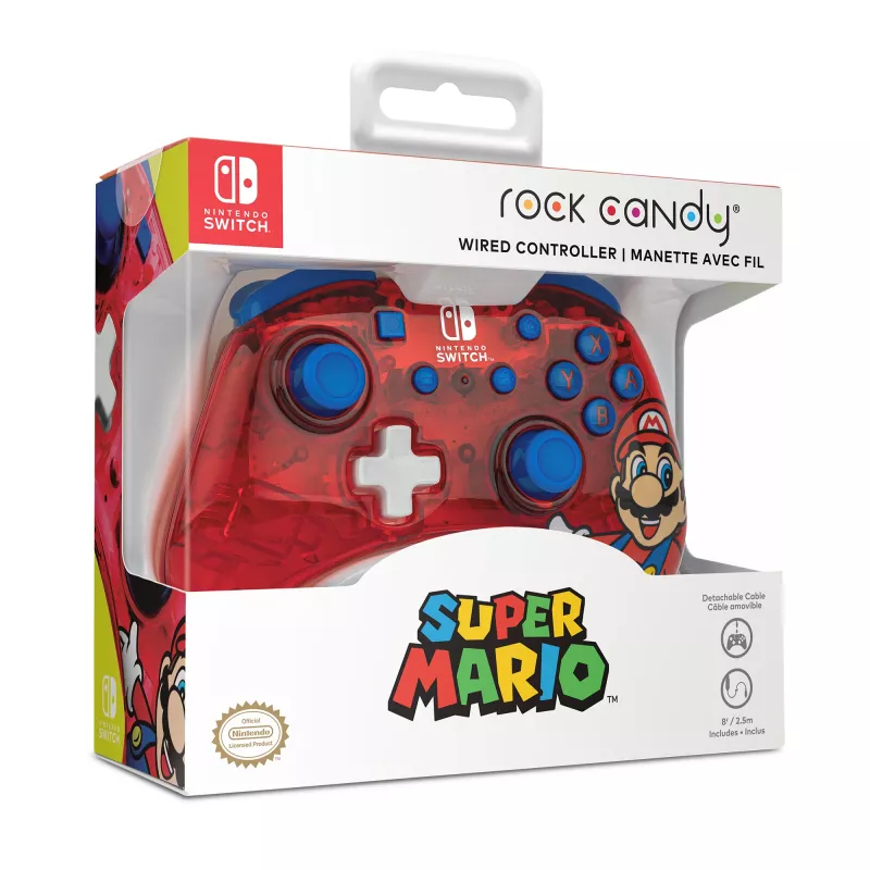 PDP Rock Candy: Mario Punch rood, transparant USB-gamepad analoog/digitaal Nintendo Switch, Nintendo Switch Lite, Nintendo Switch OLED