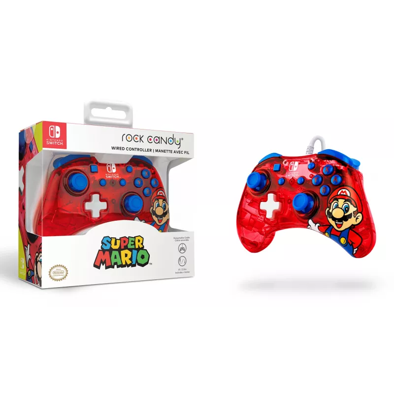 PDP Rock Candy: Mario Punch rood, transparant USB-gamepad analoog/digitaal Nintendo Switch, Nintendo Switch Lite, Nintendo Switch OLED