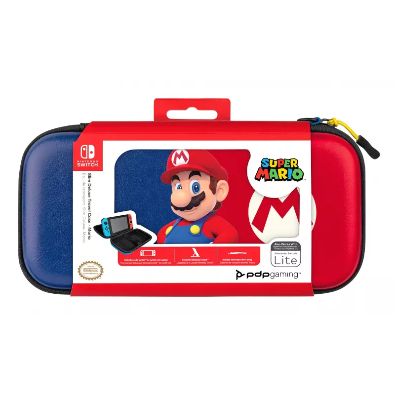 Hardshell-draagtas PDP slank Deluxe Power Pose Mario voor Nintendo – blauw/rood