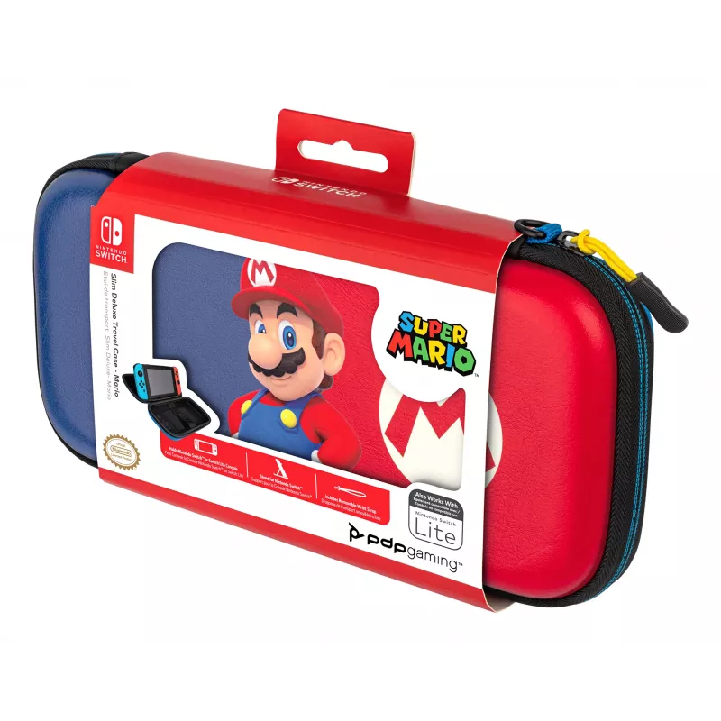 Hardshell-draagtas PDP slank Deluxe Power Pose Mario voor Nintendo – blauw/rood