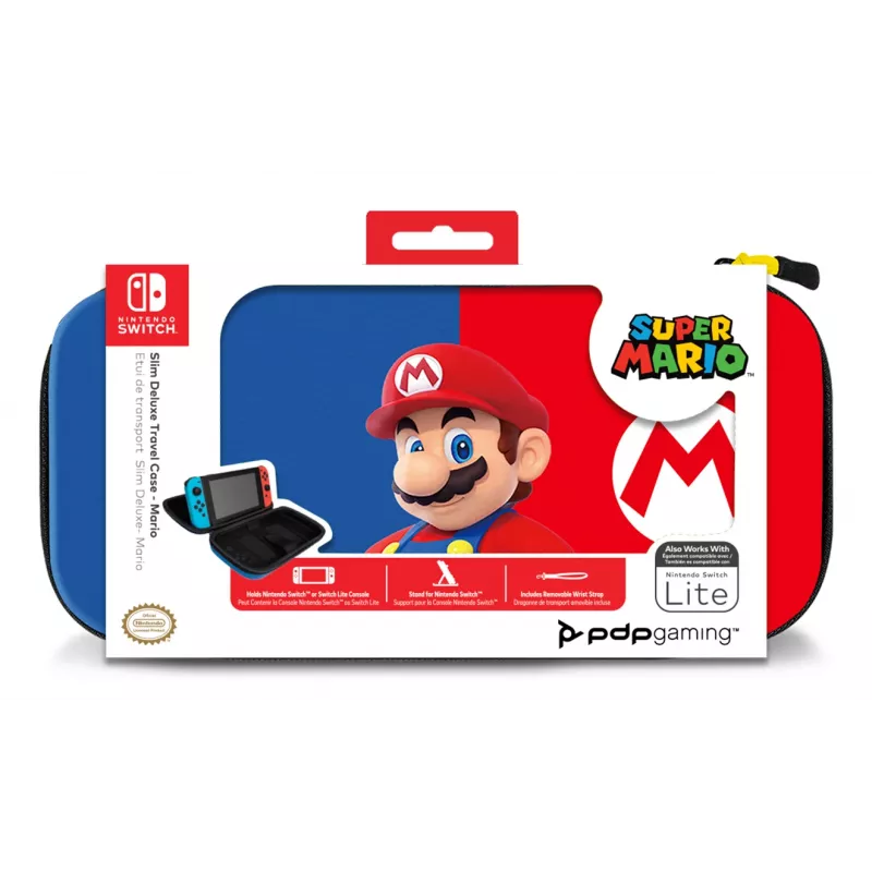 Hardshell-draagtas PDP slank Deluxe Power Pose Mario voor Nintendo – blauw/rood