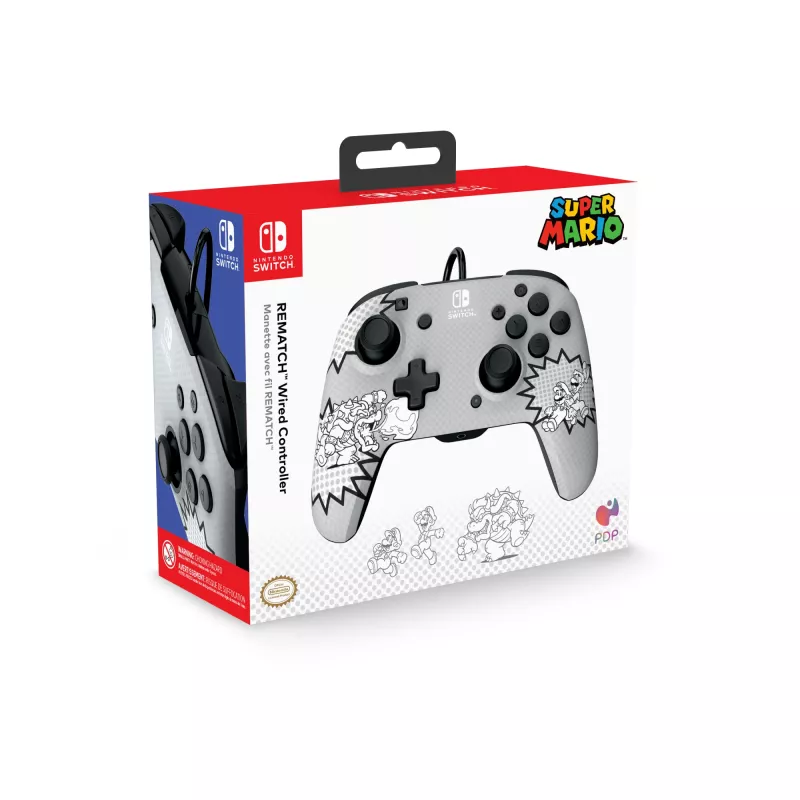 PDP REMATCH: Comic Attack zwart, grijs, wit USB-gamepad analoog/digitaal Nintendo Switch, Nintendo Switch OLED