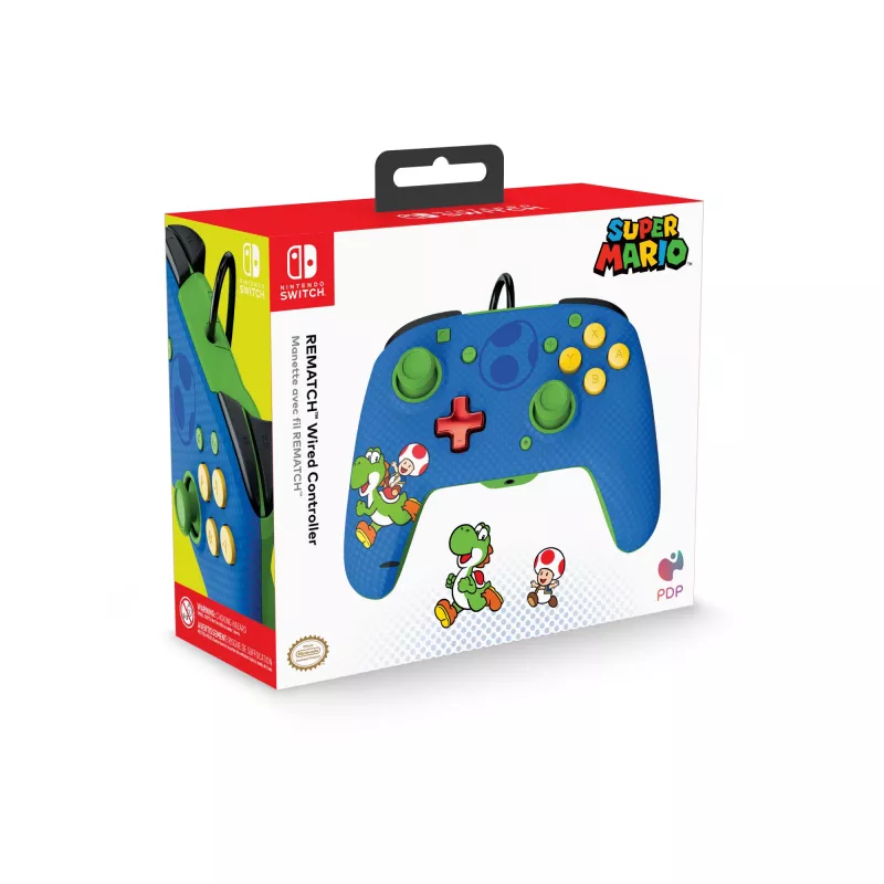 PDP REMATCH bekabelde controller: Yoshi & Toad, gamepad, Nintendo Switch, Nintendo Switch OLED, D-pad, home-knop, analoog/digitaal, bekabeld, USB
