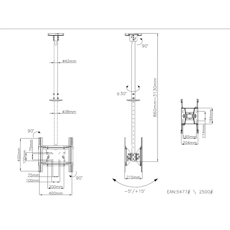 Plafondhouder Multibrackets M Public Medium Back to Back zwart 3000