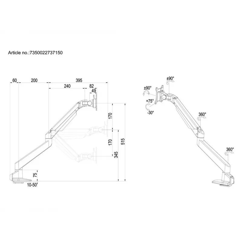 Multibrackets M VESA Gas Lift Arm Single wit