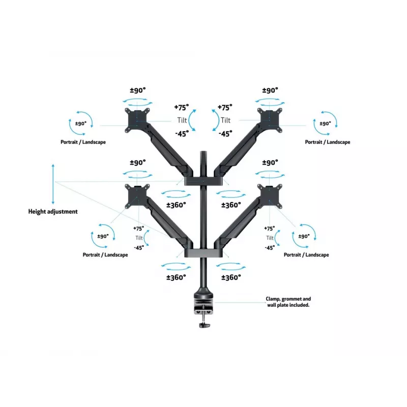 Multibrackets M VESA Gas Lift Arm Quad zwart 40 kg 15-32 inch