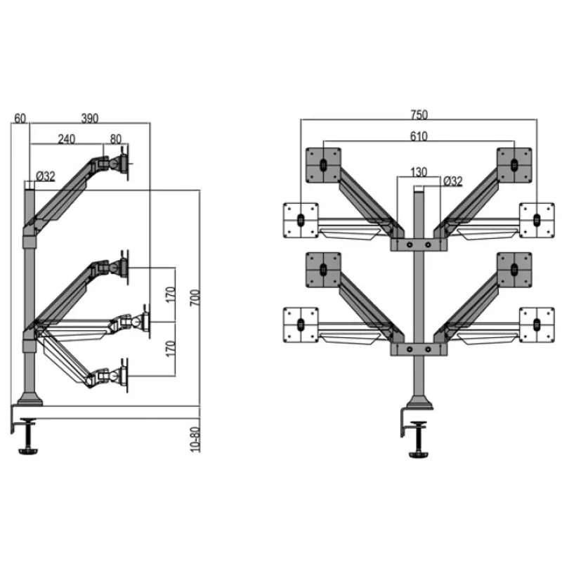 Multibrackets M VESA Gas Lift Arm Quad zwart 40 kg 15-32 inch