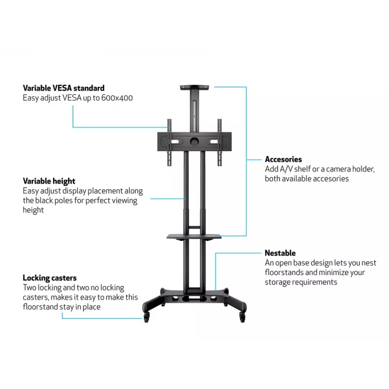 Legbord Multibrackets M Public Floorstand Shelf Basic 150 zwart kunststof staal