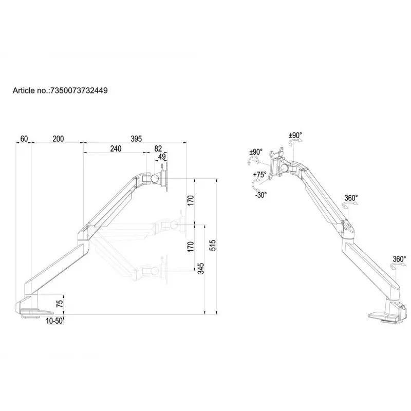 Multibrackets M VESA Gasliftarm enkel zwart HD