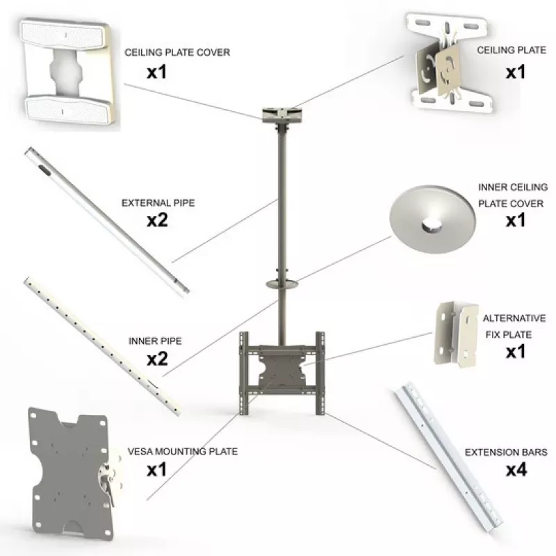 Multibrackets M Public Ceilingmount Medium Single White 3000 maximaal draagvermogen 30 kg min. schermformaat 32 inch max. schermformaat 55 inch