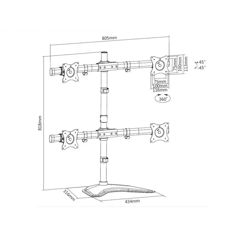 Multibrackets M Deskstand Basic Quad vrijstaande houder 32 kg 15-27 inch