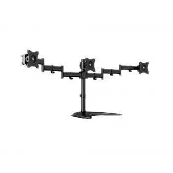 Monitor-tafelstandaard MULTIBRACKETS M Deskstand Basic Triple — 3-voudig, VESA 75x75–100x100, ondersteunt tot 24 kg, voor 15-inch- tot 27-inch-beeldschermen, zwart