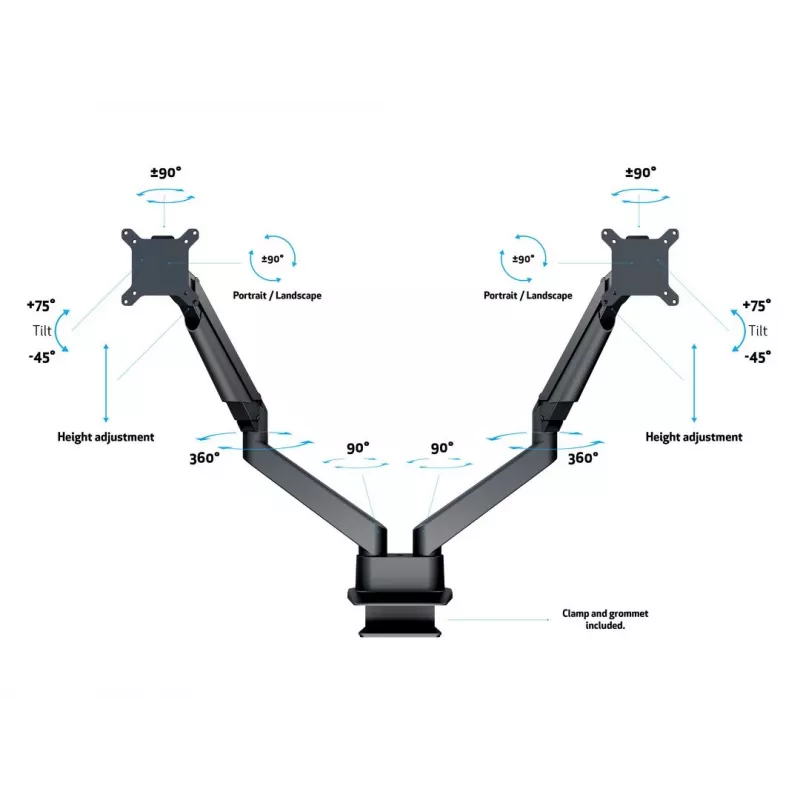 Multibrackets M VESA Gas Lift Arm Dual Side by Side zwart klem 20 kg 15-32 inch