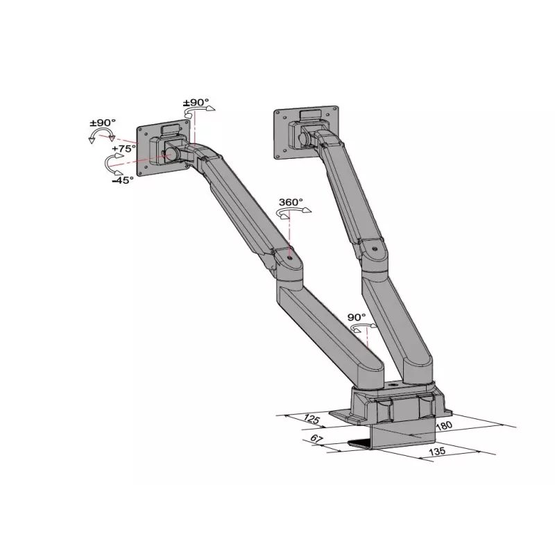 Multibrackets M VESA Gas Lift Arm Dual Side by Side zwart klem 20 kg 15-32 inch