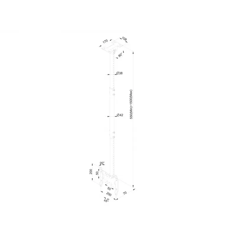 Plafondsteun Multibrackets M Public Small Single wit 1500 14 kg 10-32 inch