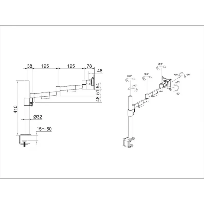 Tafelsteun Multibrackets M VESA Deskmount Officeline Single II zwart