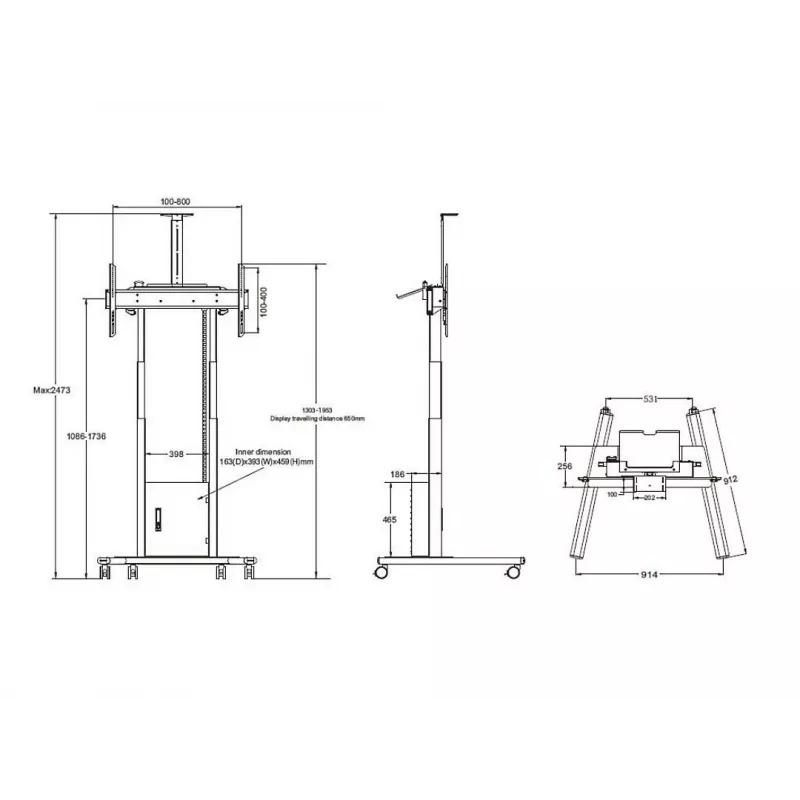 Multibrackets M Motorized Floorstand 120 kg zwart incl. kast & camerarek