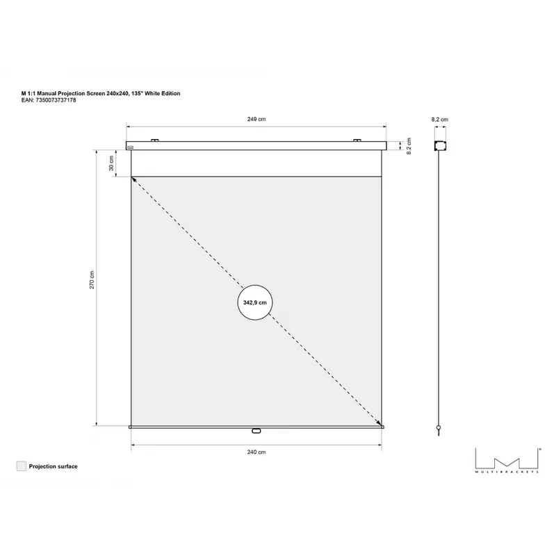 Multibrackets M 1:1 handmatig projectiescherm 240x240, 135 inch White Edition