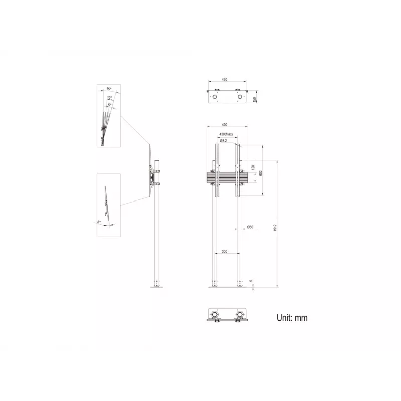 Multibrackets M Dual Pole Floormount Pro 65 inch-90 inch 75 kg zwart