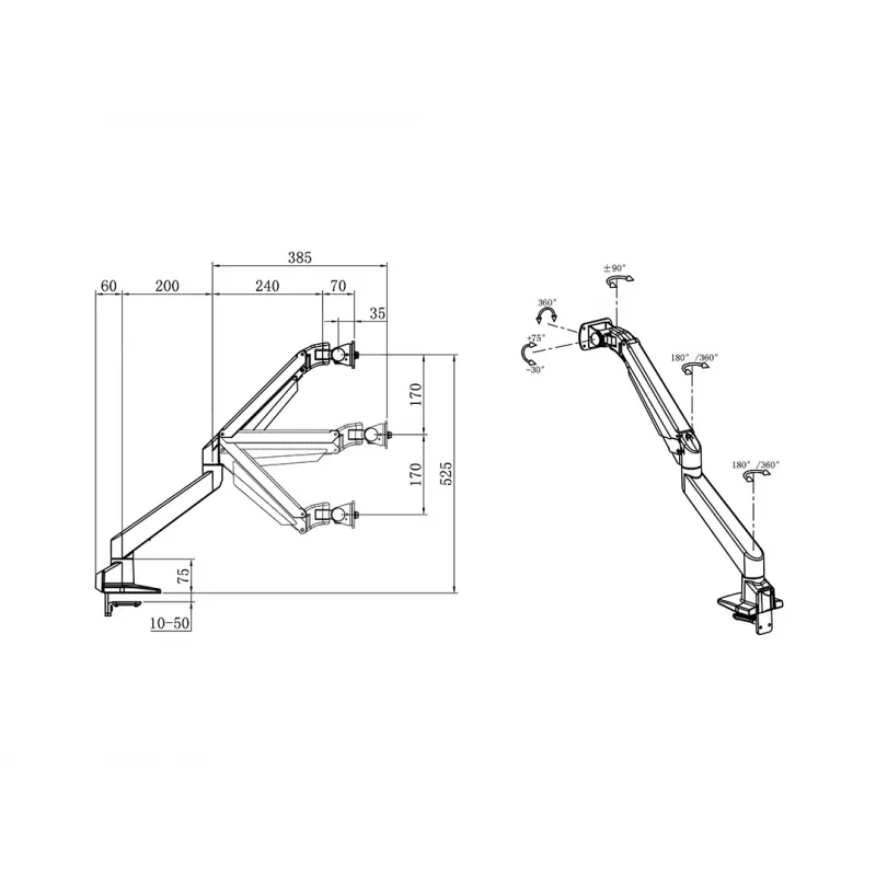 Multibrackets M Gaslift Arm Samsung G9 Single zwart 20 kg tafmontage