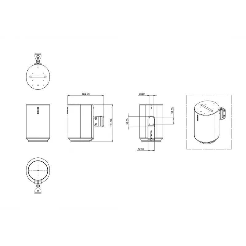 Multibrackets M Sonos muurbeugel voor ERA100 - wit, muur, staal, 10 kg, wit, -25 - 25°, 90°