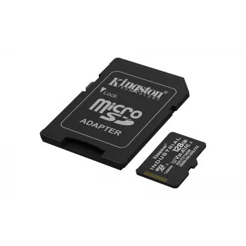 MicroSDXC-kaart Kingston 128 GB Industrial C10 A1 pSLC UHS-I, 100 MB/s lezen, 80 MB/s schrijven, V30/U3, zwart + SD-adapter