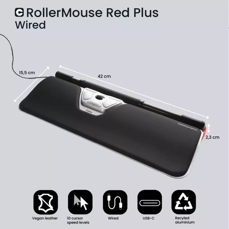 Contour Design RollerMouse Red Plus, thin client, bedraad - centrale aanwijzer - ergonomisch - voor rechts- en linkshandigen - bedraad - USB-C